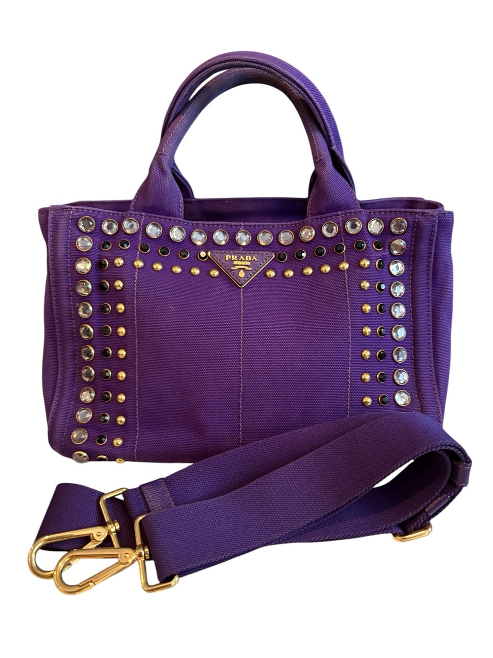 Prada Purple Canaba Bijoux Tote with Crystal and Gold Studs
